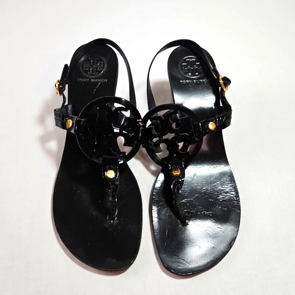 Tory Burch Black Leather Sandals Sz 8 - Picture 1 of 7